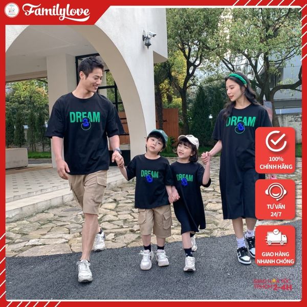 Áo gia đình Familylove - áo váy phom rộng đồ gia đình Dream 3 chất liệu cotton 100% mềm mịn form rộng