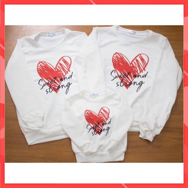Áo Gia đình Dài Tay Familylove - Mẫu Áo Gia đình Sweater Dài Tay SWEET AND STRONG Chất Nỉ Da Cá Cotton 100%