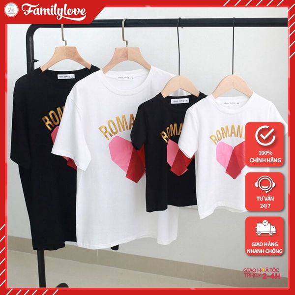 Áo gia đình Familylove -đồ gia đình trái tim Romantic chất thun cotton 100% 4 chiều co giãn loại 1