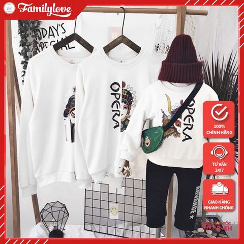 Áo Gia Đình Dài Tay Familylove - Mẫu Áo Gia Đình Sweater Dài Tay Mâu Opera Chất Nỉ Da Cá Cotton 100%