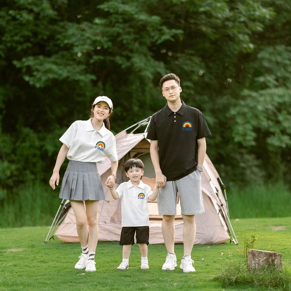 Áo Gia Đình Cổ Trụ Familylove - Áo Gia Đình Polo Họa Tiết Cầu Vồng Fine Chất Liệu Nỉ Da Cá Cotton 100% Co Giãn Cao Cấp