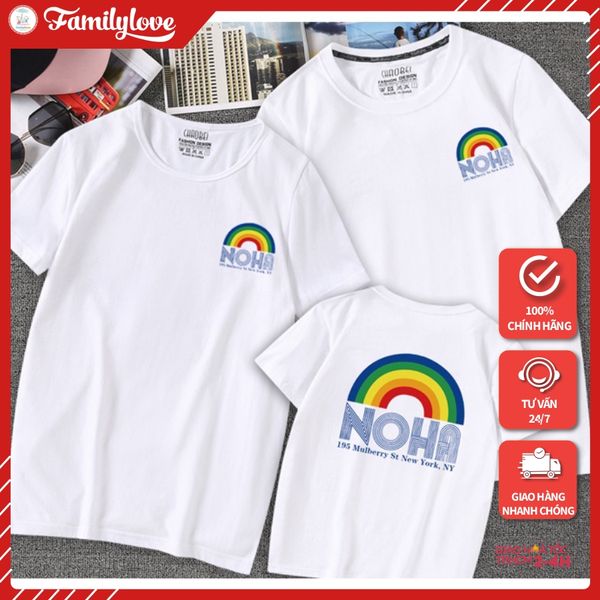 Áo Gia Đình Familylove - Mẫu Đồng Phục Gia Đình Họa Tiết Cầu Vồng Noha Chất Liệu Cotton 100% Co Giãn-2 Màu Trắng/đen