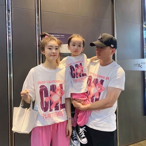 Áo gia đình FamilyLove - đồ gia đình 3 4 5 người chú gấu hồng Enjoy California CAL xinh xắn chất 100 cotton