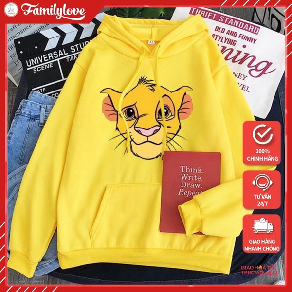 Áo Hoodie Nữ form rộng Cotton Nỉ da cá (Kèm hình thật chất áo có Logo Thương hiệu) Sư tử trong Vua Sư Tử LION KING