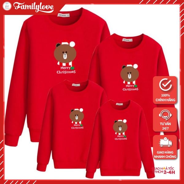 Áo Sweater Gia đình FamilyLove Cotton Nỉ da cá (Hình thật chất áo + Logo Thương hiệu) Chú Gấu Merry Chrismast