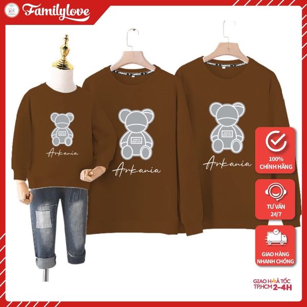 Áo Sweater Gia đình Familylove - Mẫu Áo Sweater Family Hình Gấu Chất Nỉ Da Cá Cotton 100% - 3 Màu Trắng - Đỏ - Vàng Be