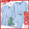 Áo gia đình Familylove - Mẫu Áo gia đình Khủng Long Dinosaure kéo đuôi cute chất Cotton 100% 4 màu Hồng Xanh Trắng Đen