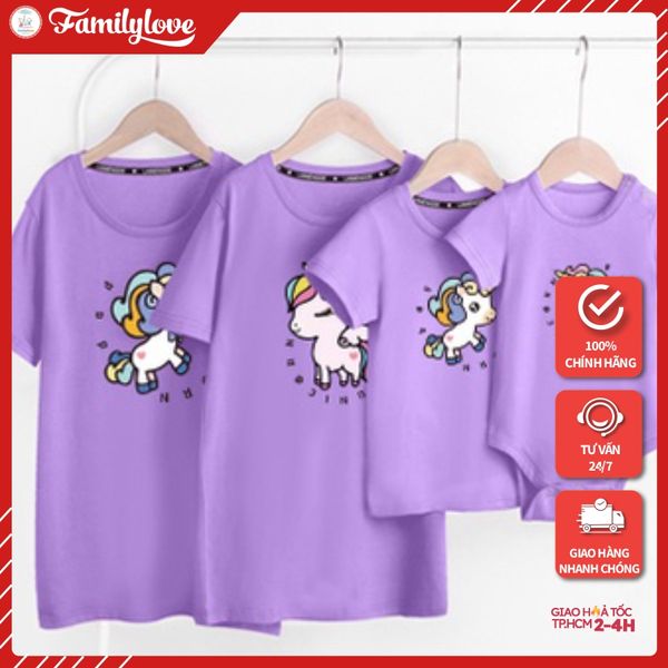 Áo Gia Đình Familylove - Mẫu Đồng Phục Gia Đình Họa Tiết Gia Đình Kì Lân Đáng Yêu Chất Liệu Cotton 100% Co Giãn