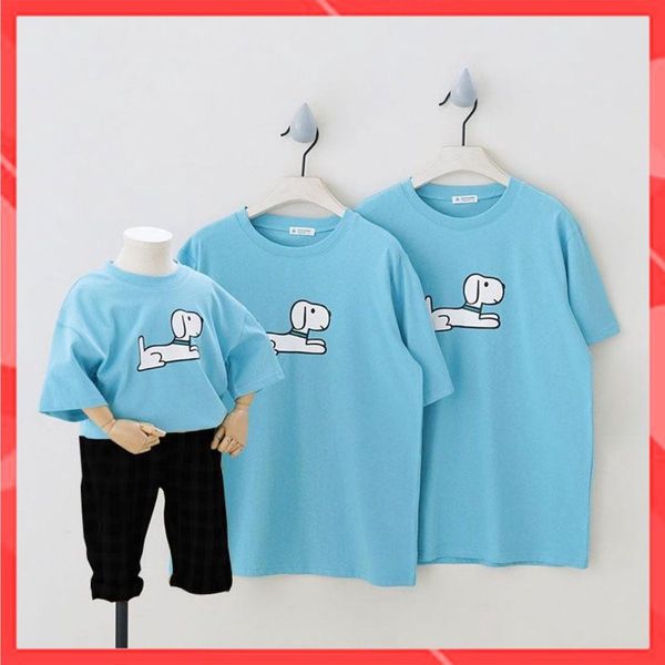Áo gia đình Familylove - Mẫu Áo gia đình Họa tiết Chú Chó đang nằm dễ thương màu Xanh thiên thanh