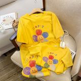 Áo gia đình Familylove - đồ gia đình họa tiết bông hoa sắc Happy màu chất liệu cotton 100%