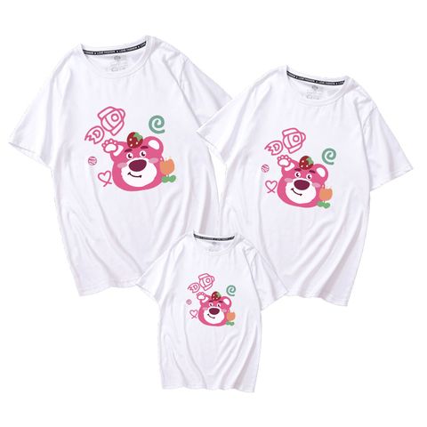 Áo gia đình Familylove - đồ gia đình họa tiết gấu dâu đáng yêu chất liệu cotton 100%