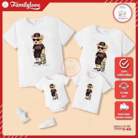Áo gia đình Familylove - Mẫu Đồng phục gia đình Gấu Skate cực dễ thương chất liệu cotton 100% co giãn