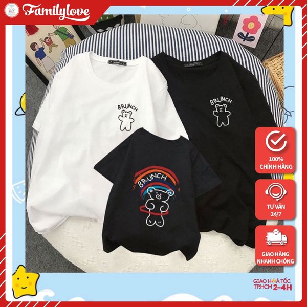 Áo gia đình Familylove - Mẫu Đồng phục gia đình Họa Tiết Chú Gấu Đáng Yêu Brunch chất liệu cotton 100% co giãn