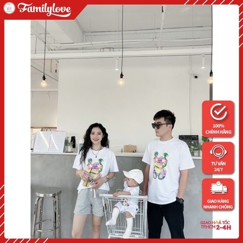 Áo Gia Đình Familylove - Mẫu Áo Đồng Phục Gia Đình Họa Tiết Gấu Papt Sắc Màu Đáng Yêu  Chất Liệu Cotton 100% Co Giãn