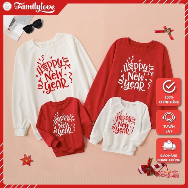 Áo Sweater nỉ gia đình cao cấp Familylove – Set in Happy New Year Graffity