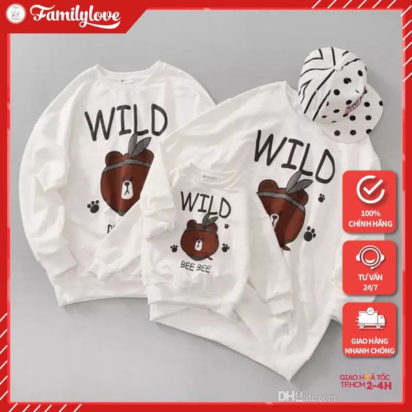 Áo Sweater Gia Đình Familylove - Áo Sweater thu đông gia đình họa tiết gấu nâu WILD Chất Liệu Nỉ Da Cá Cao Cấp