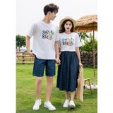 Áo gia đình Familylove - Set áo gia đình họa tiết chữ SMILE SMILE dễ thương chất liệu cotton 100% co giãn