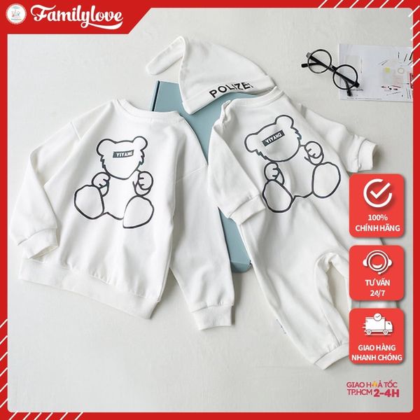 Áo Sweater Gia Đình Familylove- Mẫu Áo Gia Đình Sweater Họa Tiết Chú Gấu Đáng Yêu Yiyang  Chất Nỉ Da Cá Cotton 100%