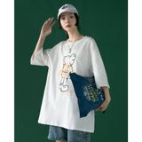 Áo thun tay lỡ Unisex Familylove - Áo phông nam nữ họa tiết Gấu NO IDEA trẻ trung chất liệu cotton 100%