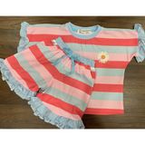 Bộ quần áo trẻ em bé gái Sọc sắc màu siêu dễ thương - Chất đũi cực mát Size từ 9-25kg.