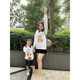 Áo Sweater Gia đình Familylove - Mẫu Áo Gia đình Sweater Dài Tay Gấu Xubawawa Phối Cổ Chất Nỉ Da Cá Cotton 100%