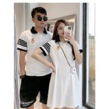 Áo Gia Đình Có Cổ Familylove - Áo Cổ Trụ Polo Đầm Váy Gia Đình Họa Tiết Gấu Đáng Yêu Sọc 2 Bên Tay Chất Liệu Cotton 100%