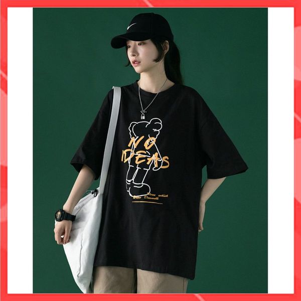 Áo thun tay lỡ Unisex Familylove - Áo phông nam nữ họa tiết Gấu NO IDEA trẻ trung chất liệu cotton 100%