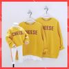Áo gia đình thu đông dài tay hoodie nỉ cao cấp Familylove – Set gia đình tay dài chữ Cheese đơn giản