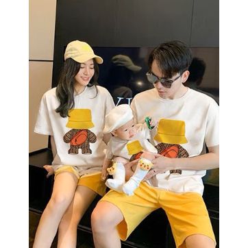 Bộ quần áo gia đình Familylove - set bộ quần áo gia đình họa tiết gấu đội mũ đáng yêu chất liệu cotton 100% co giãn
