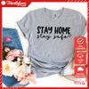 Áo thun tay lỡ Unisex Familylove - Áo phông tay lỡ nam nữ STAY HOME STAY SAFE chất liệu cotton 100% thoáng mát