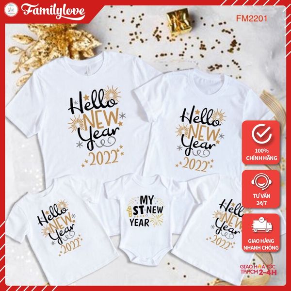 Áo Thun Cotton Gia Đình Familylove – Set Hello New Year 2022 Graffity Fm2201