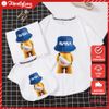 Áo gia đình Familylove - Đồng phục gia đình Gấu Nasa đội Mũ Xanh cực dễ thương chất liệu cotton 100% co giãn