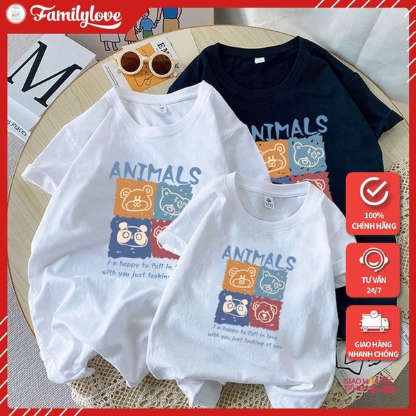 Áo gia đình Familylove - Mẫu Áo Đồng phục gia đình Họa Tiết Động Vật Đáng Yêu Animal  chất liệu cotton 100% co giãn
