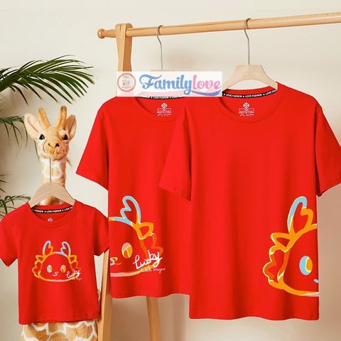 Áo gia đình Familylove - Set áo gia đình họa tiết Rồng đáng yêu Lucky chất liệu cotton 100% cao cấp