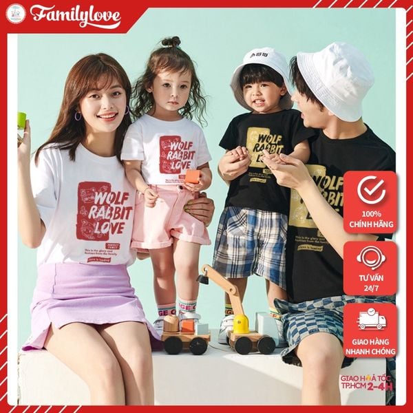 Áo Gia Đình Familylove - Mẫu Áo Đồng Phục Gia Đình Họa Tiết Chibi Wolf Rabbit Love Chất Liệu Cotton 100% Co Giãn