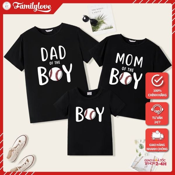 Áo Gia Đình Familylove - Mẫu Đồng Phục Gia Đình In Chữ Dad Of The Boy,mom Of The Boy,boy Chất Liệu Cotton 100% Co Giãn