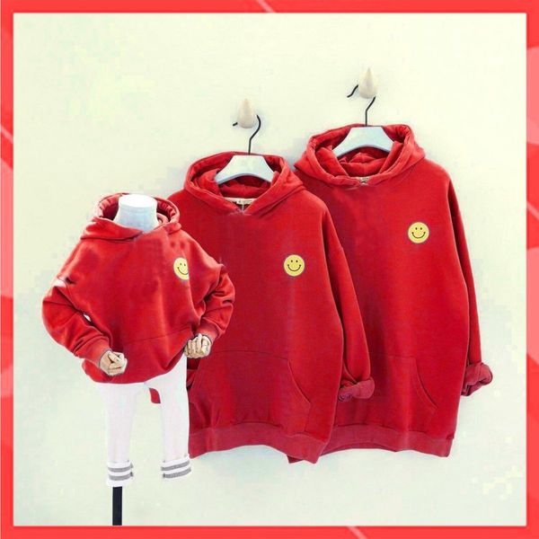 o Gia đình Dài Tay Familylove - Mẫu Áo Gia đình Hoodie Dài Tay Logo mặt cười Smile Nón/Túi Chất Nỉ Da Cá Cotton 100%