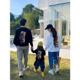 Áo Sweater Gia Đình Familylove - Mẫu Áo Gia Đình Sweater Dài Tay Chú Gấu Just Relax Chất Nỉ Da Cá Cotton 100%