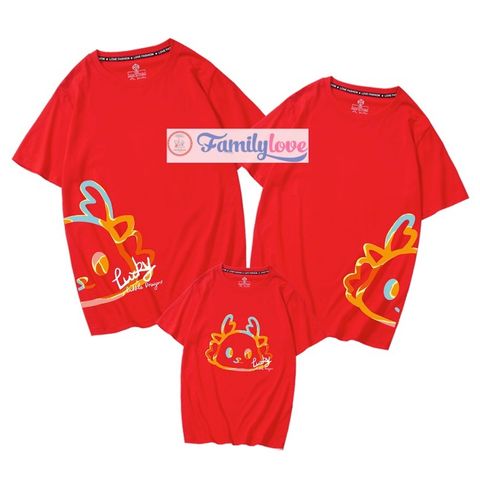 Áo gia đình Familylove - Set áo gia đình họa tiết Rồng đáng yêu Lucky chất liệu cotton 100% cao cấp