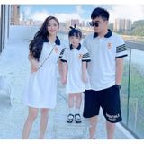 Áo Gia Đình Có Cổ Familylove - Áo Cổ Trụ Polo Đầm Váy Gia Đình Họa Tiết Gấu Đáng Yêu Sọc 2 Bên Tay Chất Liệu Cotton 100%