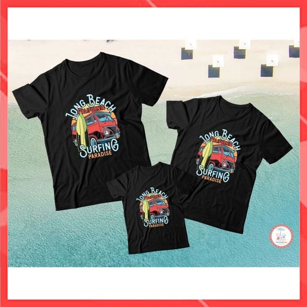 Áo gia đình Familylove - Mẫu áo gia đình đi biển LONG BEACH đẹp chất liệu cotton 100% cao cấp màu Đen
