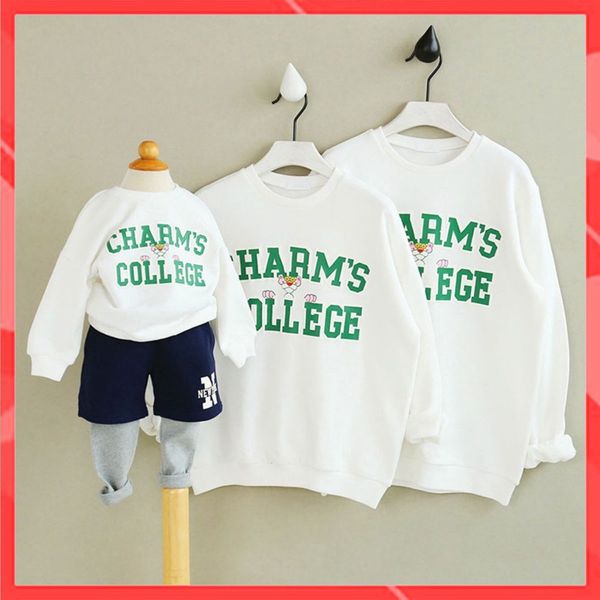 Áo Hoodie Gia Đình Familylove - Áo Hoodie Chữ CHARM'S COLLEGE Thương Chất Liệu Nỉ Da Cá Cao Cấp
