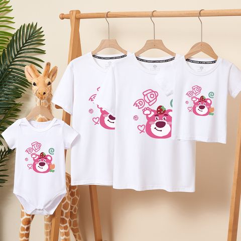 Áo gia đình Familylove - đồ gia đình họa tiết gấu dâu đáng yêu chất liệu cotton 100%
