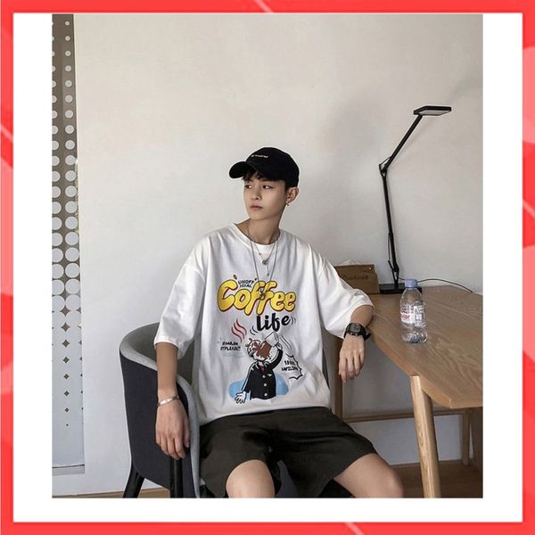 Áo thun phông nam form rộng Familylove - Mẫu áo thun nam tay lỡ Coffee Life chất Cotton 100% cao cấp