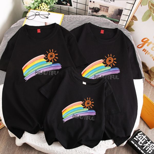 Áo gia đình Familylove - đồ gia đình họa tiết cầu vồng xinh xắn BEAUTIFUL chất liệu cotton 100% co giãn cao cấp