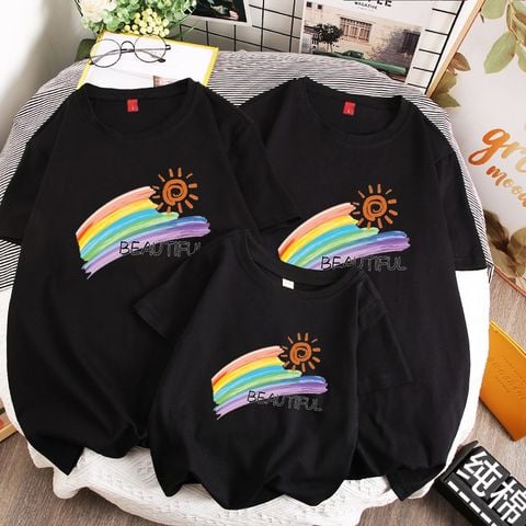 Áo gia đình Familylove - đồ gia đình họa tiết cầu vồng xinh xắn BEAUTIFUL chất liệu cotton 100% co giãn cao cấp
