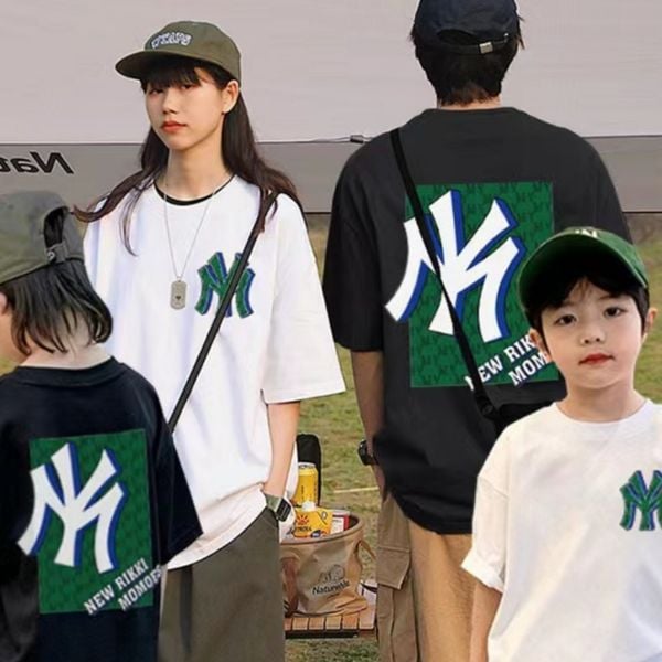 Áo gia đình Familylove - Set Đồ Gia đình NY chữ NEW RIKKI MOMOES chất Cotton 100% co giãn 4 chiều cao cấp
