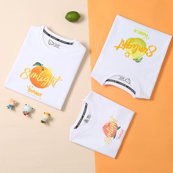 Áo Gia Đình Familylove -mẫu Áo Gia Đình Họa Tiết Trái Cây Sunlight Orange - Pomelo - Peach Chất Liệu Cotton 100% Co Giãn