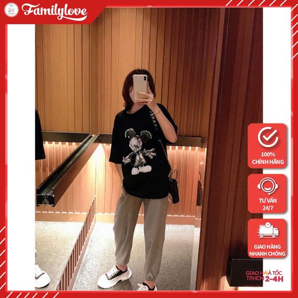 Áo Thun Nữ Tay Lỡ Phông Form Rộng Dáng Unisex - Mẫu Mickey 2 Màu Đen Trắng