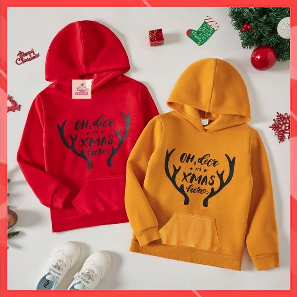 Áo Nỉ ấm mùa đông cho bé - Áo Thu đông dài tay cho bé Cotton Da cá cao cấp mẫu Noel Giáng Sinh Xmas Nón Túi màu Đỏ Vàn